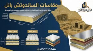 مقاسات الساندوتش بانل: الدليل الشامل لاختيار السماكة والعرض والطول المناسب لمشروعك في السعودية
