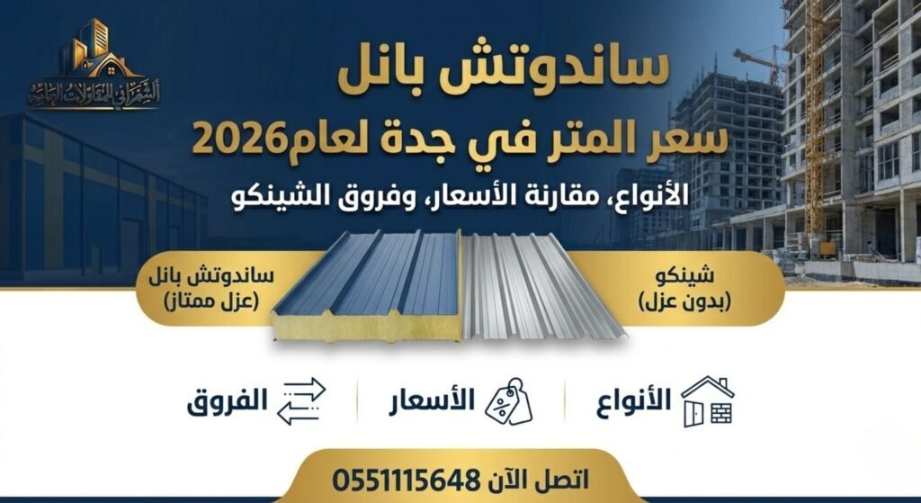 ساندوتش بانل سعر المتر في جدة لعام 2026: الأنواع، مقارنة الأسعار، وفروق الشينكو