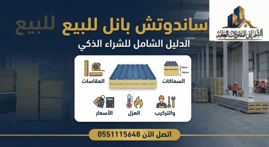 ساندوتش بانل للبيع: الدليل الشامل للشراء الذكي (المقاسات، السماكات، العزل، الأسعار، والتركيب)