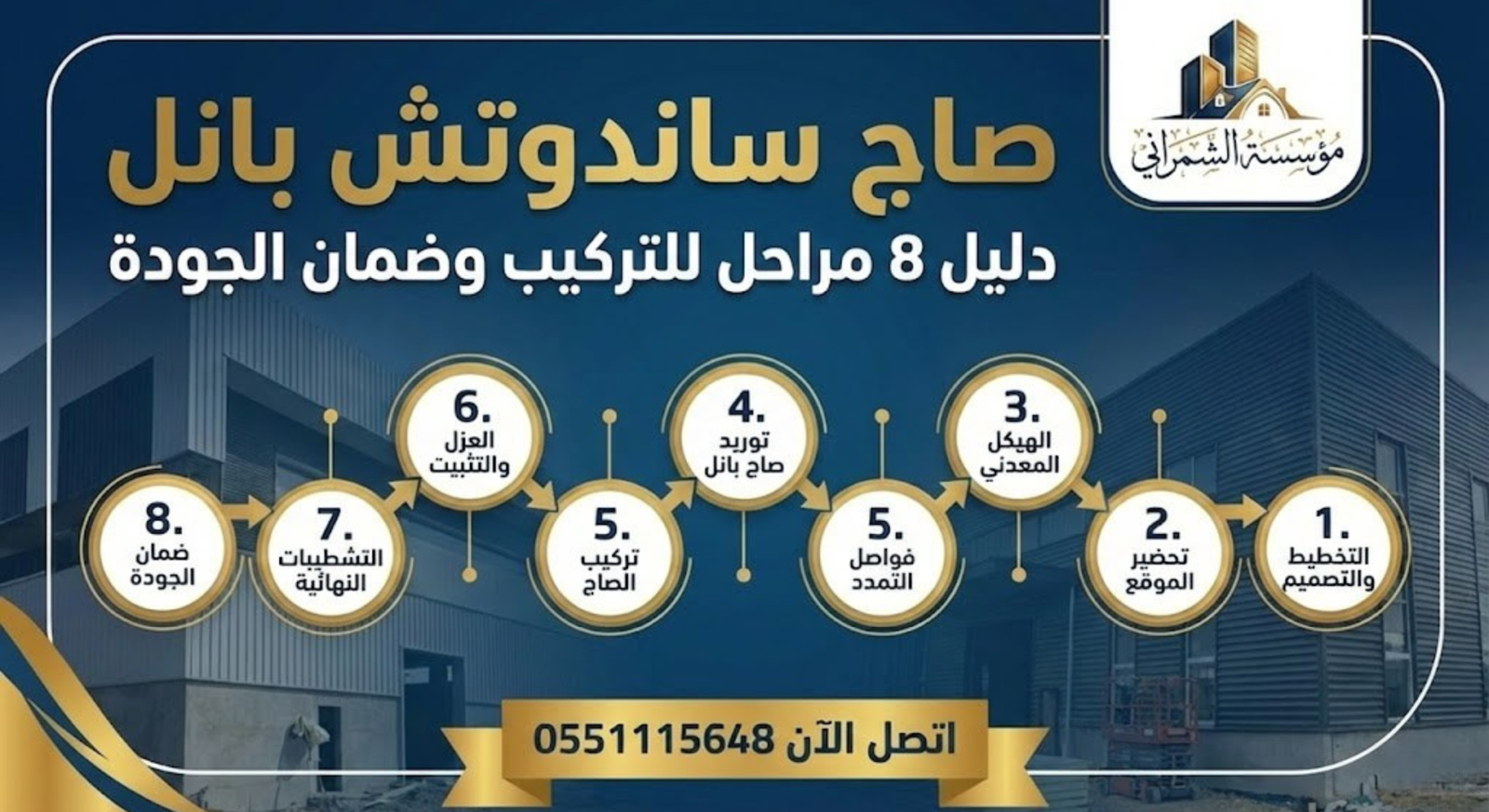 صاج ساندوتش بانل دليل 8 مراحل للتركيب وضمان الجودة