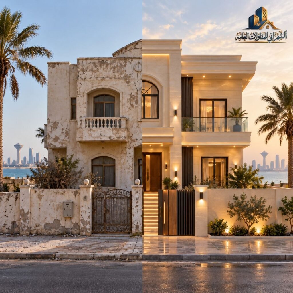 مبنى قبل وبعد الترميم